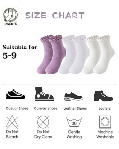 Image of DQCUTE Women's Ruffled Ankle Boot Socks - Soft Knit Cotton Lettuce Trim Crew Socks for Teen Women 6 Pairs