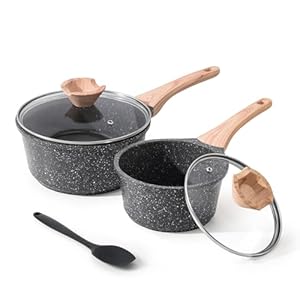Kordisen Sauce Pan Set with Lid, 16cm+20cm Non Stick Small Pot with Granite Coating, 2-Piece Cookware Set, PFOA/PFOS Free