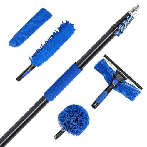 Image of Vaughan 5 Piece Home Cleaning Kit with 24 Foot Telescoping Extension Pole, Window Squeegee and Washer, High Ceiling Fan Duster, Cobweb Duster 050231ECE