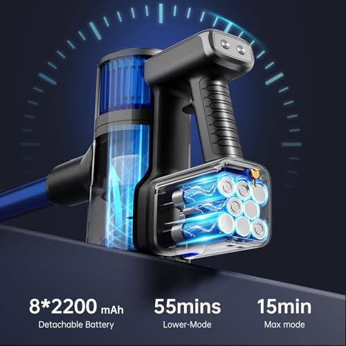 FABULETTA Cordless Vacuum Cleaner, 38Kpa Vacuum Cleaners for Home with 500W Brushless Motor, 6 in 1 Lightweight Stick Vacuum Up to 55 Mins Runtime, Great for Pet Hair/Carpet/Hard Floor, Deep Blue