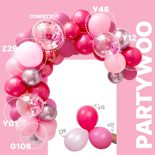 Image of PartyWoo Pink Balloons 65pcs 12 Inch Pearl Metallic Mauve Magenta Fuchsia Hot Pink Confetti Latex Balloons for Gender Reveal Bridal Shower Baby Shower Princess Theme Birthday Party Decorations