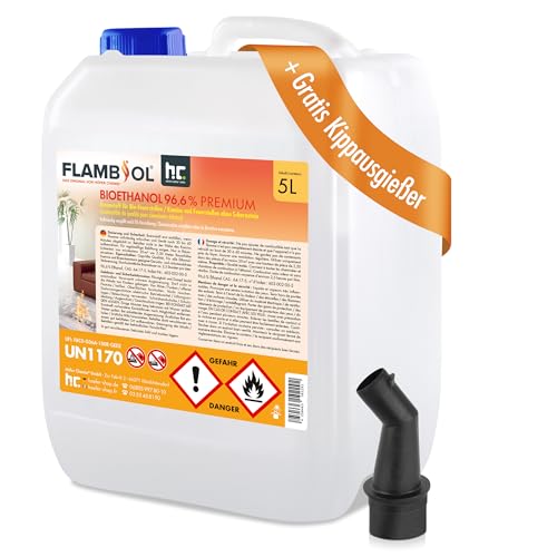 Höfer Chemie 1 x 5 L FLAMBIOL® Bioethanol 96,6% Premium für Ethanol Kamin, Ethanol Feuerstelle, Ethanol Tischfeuer und Bioethanol Kamin