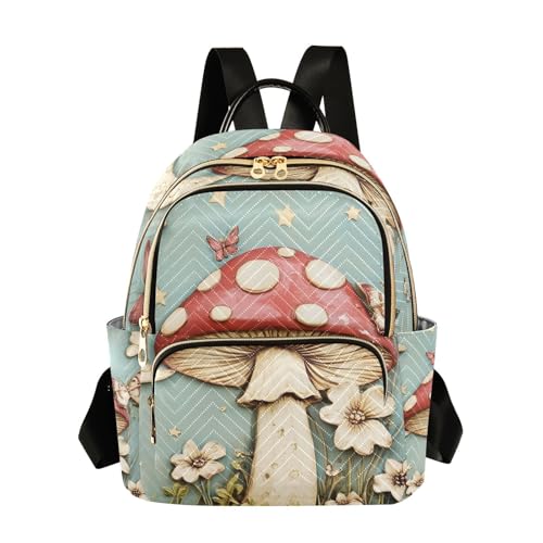 ZRYSMY Quilted Fashion Backpack Purse Mushroom Moon Retro for Women Mini Shoulder Backpack for Shopping
