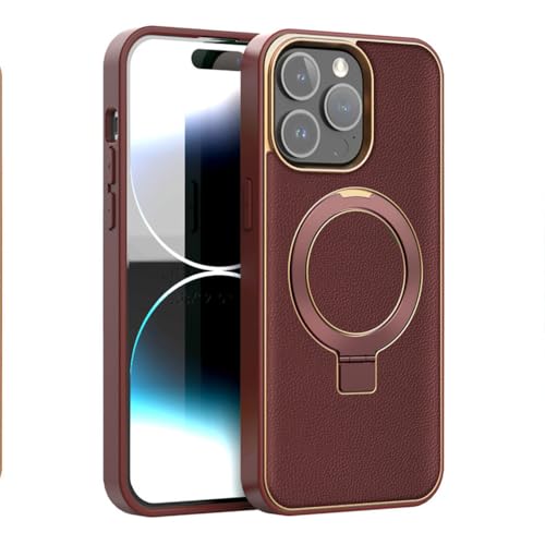 Étui pour iPhone 14 Pro Max avec support d'anneau en cuir