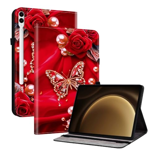 Housse en cuir premium motif perle papillon pour Samsung Galaxy Tab S8