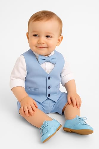 Image of Baby Boys Vest Suit Cotton Linen 4 Piece Formal Wedding Birthday Set