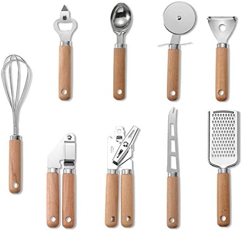 9pcs Wooden Handle Kitchen Gadgets， Small Kitchenware Kit Baking Set，Non-Stick Cooking Gadgets and Tools Kit,Durable Dishwasher-Safe Cookware Set,Kitchenware Gift Idea