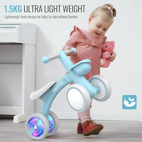 Image of Umatoll Colorful Lighting Baby Balance Bike Toys for 1 Year Old Boys Gifts, Adjustable Seat Baby Walker, One Year Old Boy Birthday Gifts, 12-24 Months Toddler First Ride on Toys