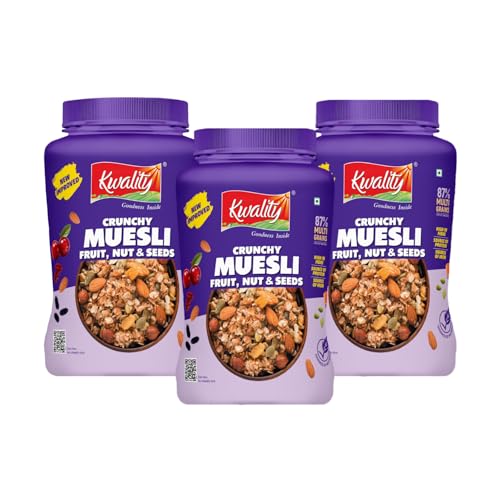 Image of Kwality Muesli Fruit, Nut & Seeds, 87% Multigrain, Wheat, Corn, Oats, Brown Rice, High in Fibre, Iron and Protein 1Kgx3 [Pack 3]