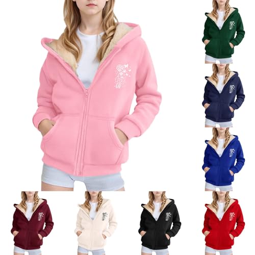 Girls Zip Up Dandelion Hoodies 2025 Casual Oversized Fleece Jacket Y2K Hoodie Winter Sherpa Lined Jackets Warm Coats Pockets