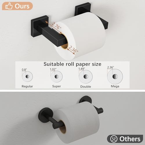 Image of FEILERN Toilet Paper Holder Matte Black, 2 Pack Wall Mount for Bathroom | Square Tissue Paper Holder, Stainless Steel, Double Post Pivoting, Commercial Toilet Paper Dispenser