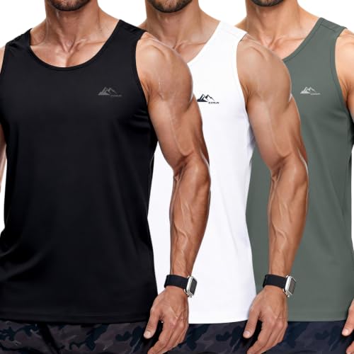 EZRUN Men's UPF 50+ Tank Top Quick Dry Workout Shirt for Gym Beach Summer