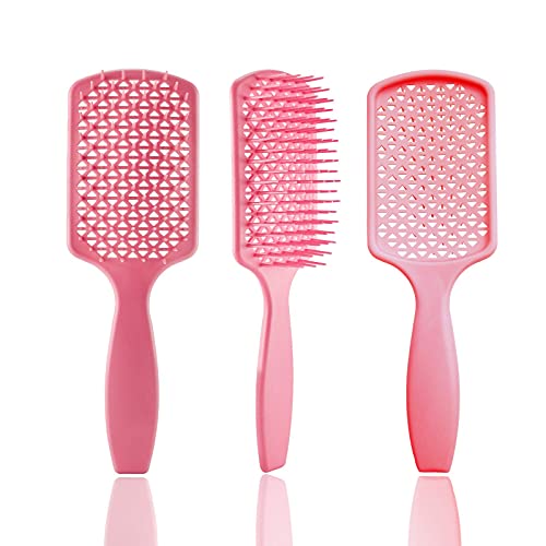 M&U New Detangling Hair Brush Wet And Dry Hair Massage Comb For Adults & Kids Hair, Curved Design For Kinky Wavy/Curly/Coily/Wet/Dry/Thick Hair, No Pain or Tears (8.94x2.84x1.3inch, Squared Pink)