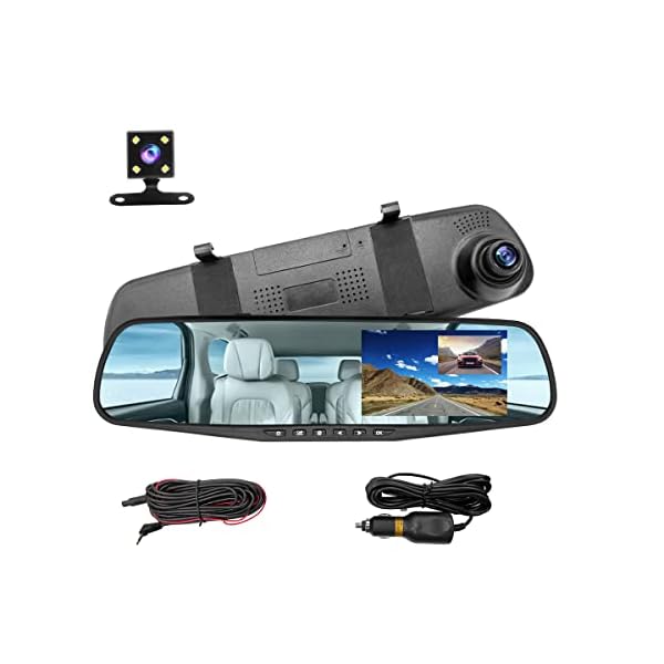 Mirror Dash Cam for Car, 4.3″ Backup Smart Rearview Mirror Camera, Waterproof HD 1080P Front and Rear Wide Angle, Support Dual Cameras, Night Vision, Parking Assistance & Loop Record
