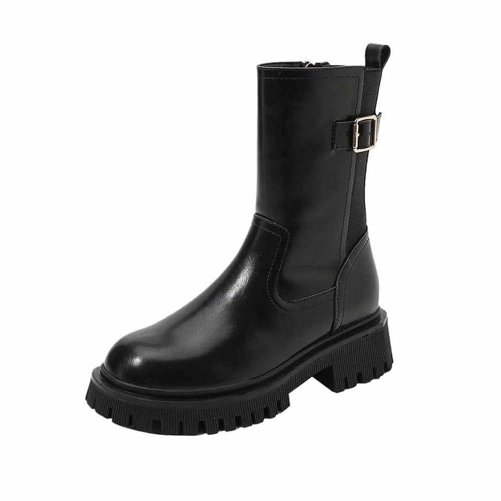 MGGMOKAY Womens Fashionable Mid-calf Leather Boots Womens Dress Boots Zipper Comfortable Long Boot