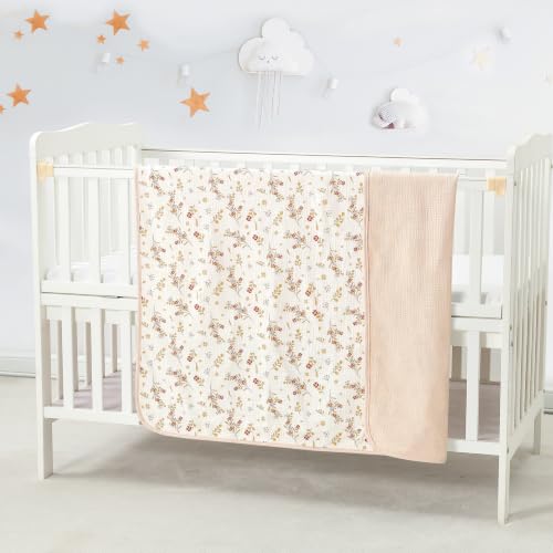 Image of CREVENT 40''X40'' 100% Organic Cotton Muslin Baby Blanket for Newborns, Essential for Baby Shower Birthday Gift - Beige Flower 100X100cm