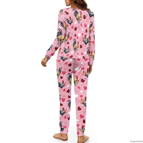 Image of Women's 2 Piece Printed Pajama Set Long Sleeve Sleepwear Set with Long Pants Casual Lounge Sets with Pocket