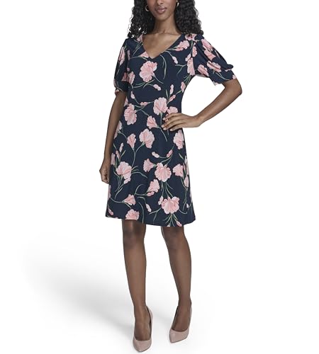 Image of Tommy Hilfiger Women's Short Puff Sleeve V-Neck Shift Mini Dress