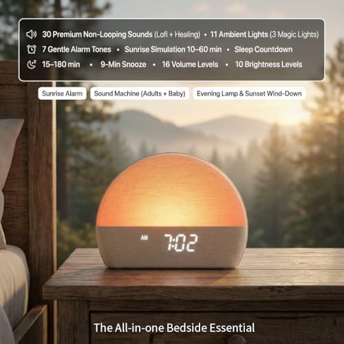 Sunrise Alarm Clock White Noise Sound Machine, Natural Wake Up Light for Adults, Baby and Pets – 30 Non-Looping Sleep Sounds, 10 Color Ambient Night Light, Screen-Free Sleep by Paus - Image 3
