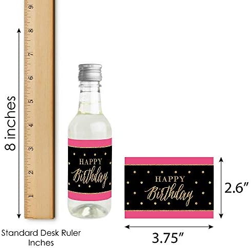 amazon com chic happy birthday pink black and gold mini wine and champagne bottle label stickers birthday party favor gift for women and men set of 16 bar tools drinkware