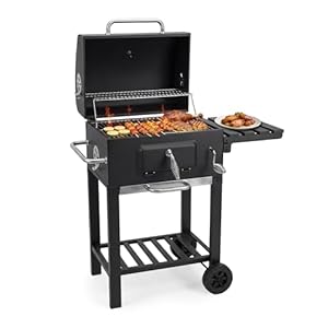 BBQ Grill, Smoker Charcoal Barbecue Grill with Adjustable Charcoal Pan, Built-in Thermometer, Convenient Charcoal Access Opening and Storage, Wheels for Home Cooking Garden Outdoor