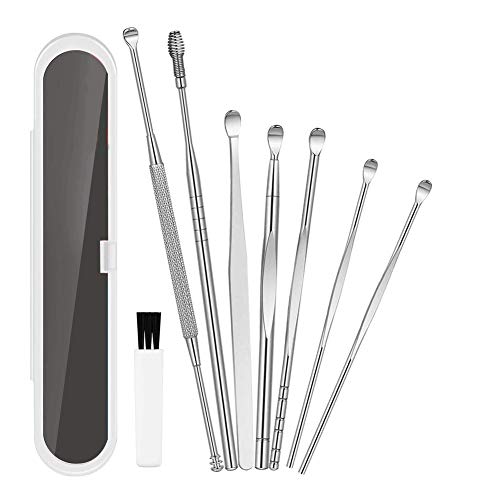 cersaty®8 Pcs Cure Oreille, Curette Oreille Kit Acier Inox- Brosse De Nettoyage Et Boite De Rangement Incluses Cover