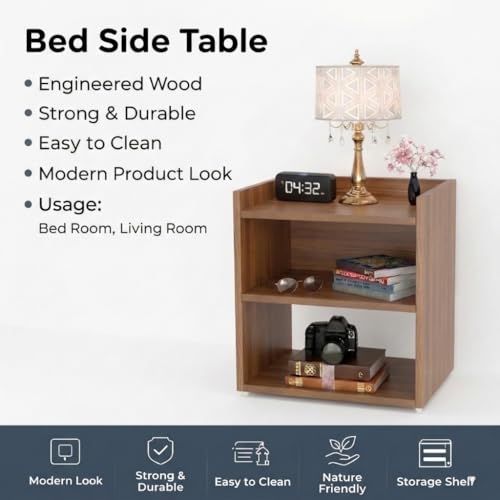 Image of SPYDER CRAFT 2 Tier Engineered Wood Bedside Table for Bedroom|Wooden Modern Side Tables for Bedroom|Side Table for Bed Room|Corner Table for Bed Room (Finish Color -Noce Lyon, DIY(Do-It-Yourself))