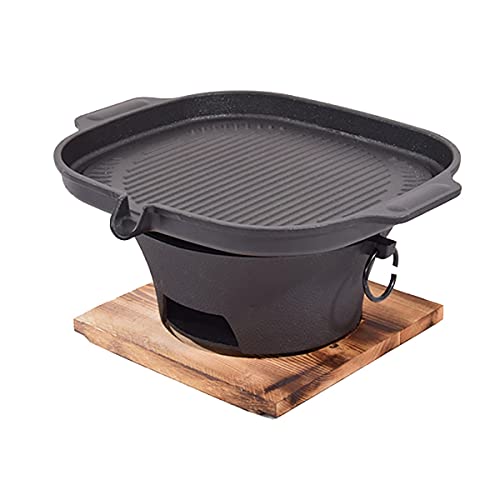 Parrilla de carbón para el hogar, estufa de carne, olla de barbacoa engrosada, estufa de carbón de hierro fundido con sartén rectangular, parrilla de barbacoa para cocinar al aire libre, picnic (color