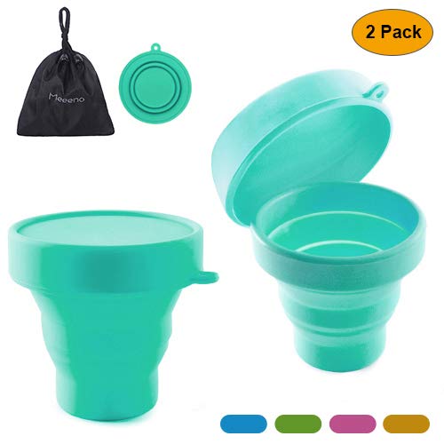 Collapsible Silicone Cup Foldable Sterilizing Cup Menstrual Cup Moon Cup (Sky Blue-2 Pack)