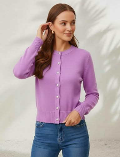 Image of Women's Casual Slim Fit Cardigan Sweaters Long Sleeve Button Down Lightweight Waist Length