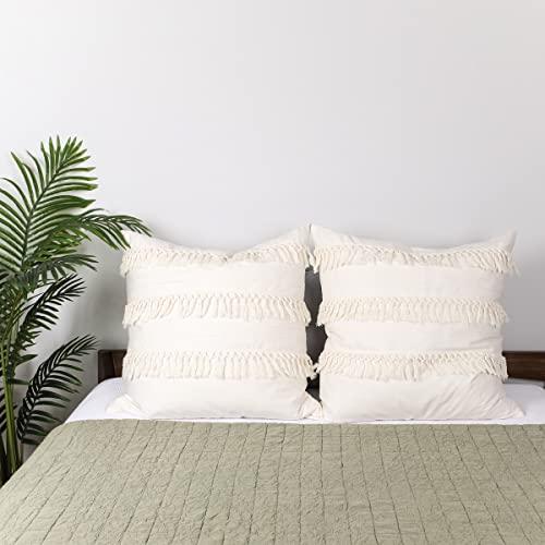 Jng Kraftlab Cream Tassel European Pillow Shams Shabby Chic Macrame Boho 100% Cotton Euro Pillow Sham 26X26Inch Cushion Covers Classic Vintage Macrame Set Of 2 Zipper Closure #TOP6