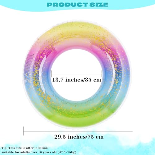 Image of Inflatable Swimming Ring Floater for Kids & Adults| Round Shimmer Tube for Girls| Durable PVC Water Safety Float| Anti-flip Swim Training Aid| Outdoor Pool Accessory (Glitter 23 Inch)