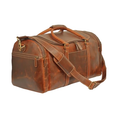Premium Leather Duffel Bag – 21” Full Grain, Spacious Handcrafted Weekender Bag for Men & Women (Antique Tan)