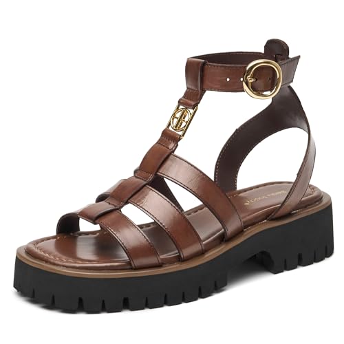 BEAU TODAY Women's Platform Fisherman Sandals, Chunky Gladiator Sandals for Women, Casual Open Toe Leather Sandals, Comfortable Lightweight Dressy Sandals with Ankle Buckle