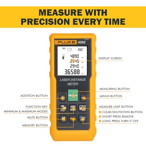 Image of Fluke 406E 60mtr Digital Laser Distance Meter Tape with Free Carry Case Large LCD Display IP54 Dust & Water Resistant Distance Area and Volume Measurement (1 Year Warranty)