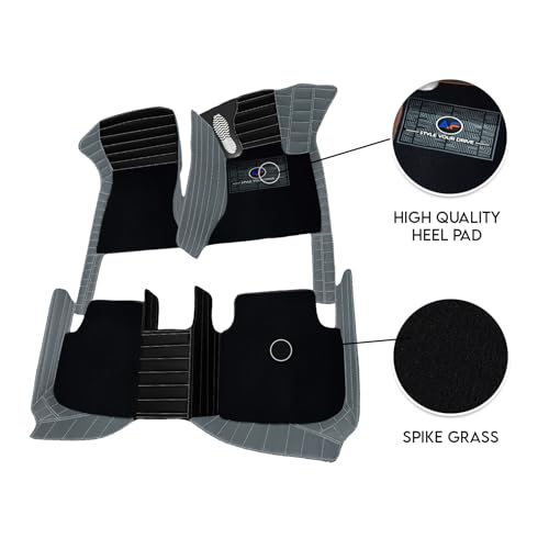 Image of Autofurnish Exclusive 9D Car Mat Full Set for Mahindra XUV700 (5 Seater) 2021 || Luxury Leather Dual-Stitch Full Set 9D Car Floor Mat || 100% Waterproof || Color : Black Charcoal Grey