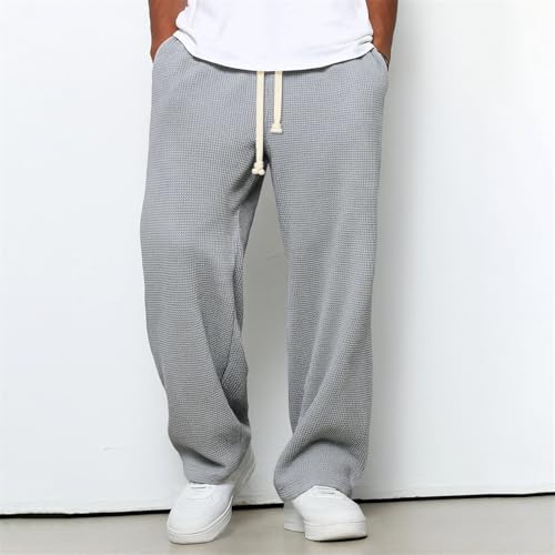 Baggy Sweatpants Men Waffle Pants Wide Leg Textured Trousers Drawstring Waist Loose Fit Breathable Hiking Sweatpants2