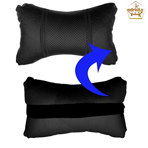 Image of Adroitz Black Neck Rest Soft Cushion in Leatherette Material Football Design for Car 604