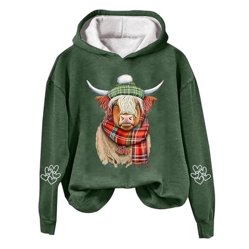 Generisch Sudadera para mujer con diseño de vaca occidental estilo country acogedora sudadera con capucha para mujer (verde, S)