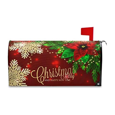 BOENLE Christmas Poinsettia Flower Mailbox Cover Magnetic Mailboxes Wraps Letter Post Box Cover Decorative Standard Size 18x21 in Garden Yard Decor Cover