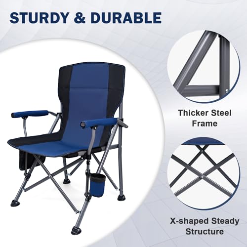 Image of MENOLY Heated Camping Chair, Portable Heated Folding Chair, Heated Seat and Back Chair with Cup Holder, 4 Large Pockets for Outdoor Activities, 3 Heat Levels, Supports 300lbs, Battery NOT Include