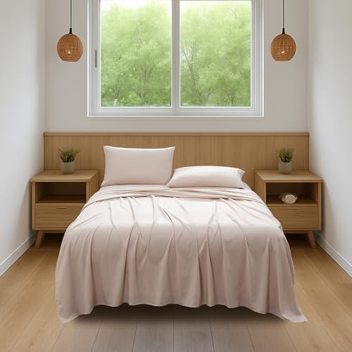 Image of Coleman Queen Sheet Set - Durable Home Bedding with Outdoor Heart, Stylish & Reliable for Bedroom or Cabin - Premium Solid Color, Built for Comfort, Style & Occasional Outdoor Use, Beige