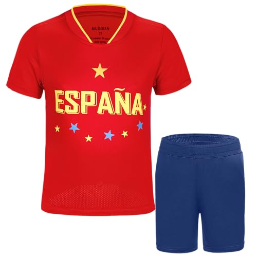 MUDJEAN Spain Soccer Jersey Boys Spain Shirt Kids Football Outfits for Teen Girls Spanish Shirts for Kids Spanish Clothes Boy Red 13-14 Years