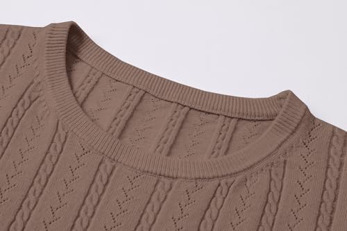 Image of SANGTREE Women's Cable Knit Half Sleeve Sweaters, Crew Neck Solid Color Knitted Summer Pullover Tops