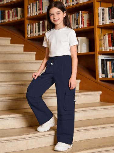 Image of SANGTREE Girls Parachute Pants Loose Lightweight Drawstring Waist Hip Hop Cargo Pants,6-16 Years