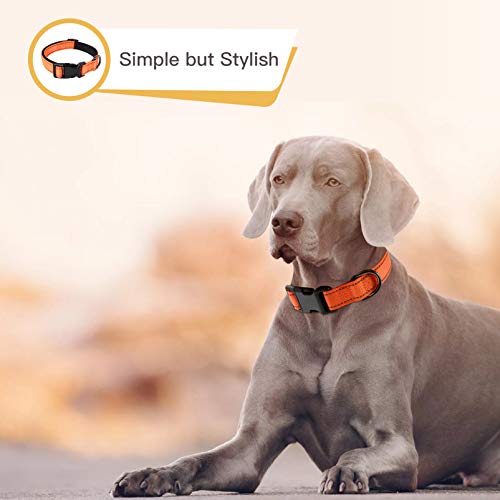 Image of HEELE Dog Collar, Reflective Dog Collar, Soft Neoprene Padded Breathable Nylon Pet Collar Adjustable for Large Dogs, Orange, L(15.74-25.98 inch)