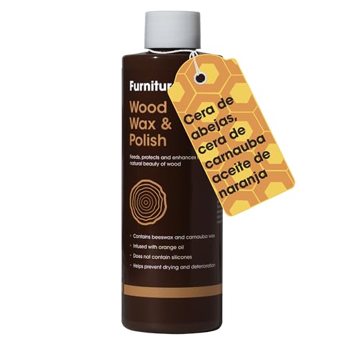 Furniture Clinic Cera para madera y abrillantador de madera (500 ml) – Abrillantador con aroma a naranja, ideal para madera acabada o sin acabar, pulido de muebles totalmente natural que añade un