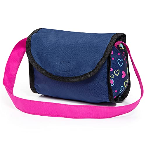 Bayer Design Dolls: Pram Cosy - Blue, Pink, Hearts - Includes Blanket & Shoulder Bag, Fits Dolls Up To 18", Features Soft Handle, Two Color Frame, Big Wheels For Easy Swiveling, Ages 3+ #TOP4