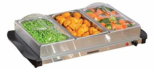 Daewoo 3 Tray Buffet Server & Hotplate Warmer, 200W Adjustable Temperature Electric Food Warmer with 3 Removable Trays & Lids – Ideal for Sunday Roast, Parties & Family Entertaining