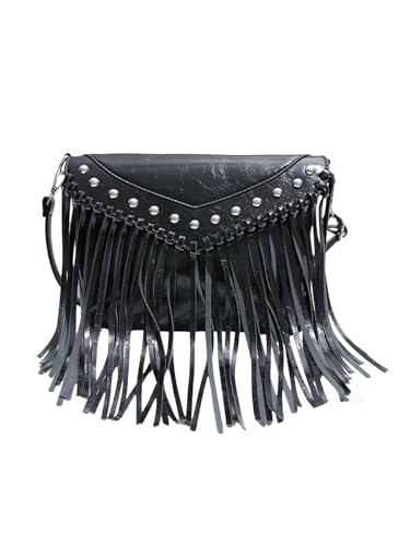 MakeMeChic Women's Faux Leather Crossbody Bags Flap Fringe Rivet Y2K Clutch Handbag